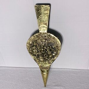 Vintage Antique Brass W Leather & Wood Decorative Bellows